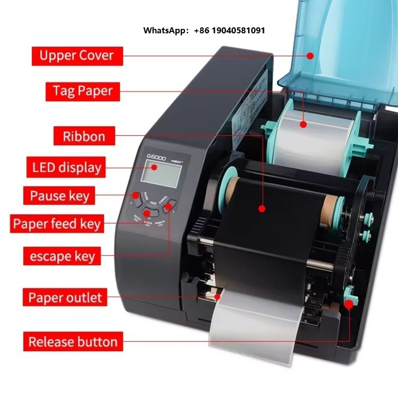 Barcode Printer - 産業用ラベルサーマルバーコードプリンター 600dpi 高精細産業用QRコードプリンター 熱転写プリンター